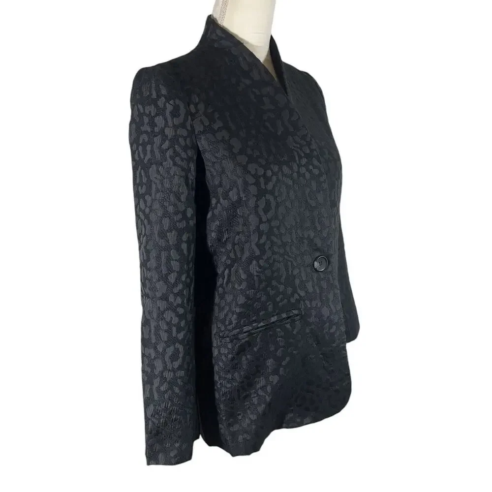Suncoo Paris Manteau Edwin Black Leopard Print Blazer Jacket Size T0 (XS)